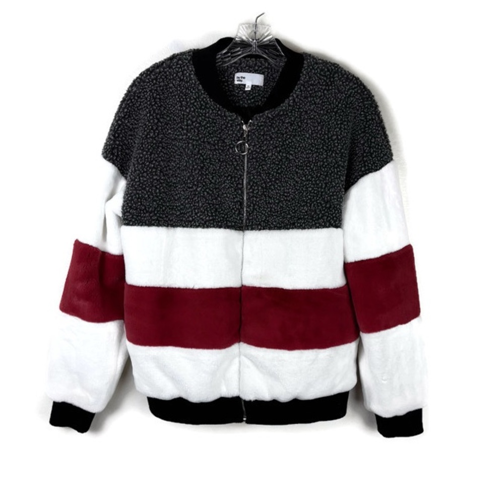 By The Way. Revolve Sherpa Fleece Faux Fur Stripe Zip Up Bomber Jacket in Multi